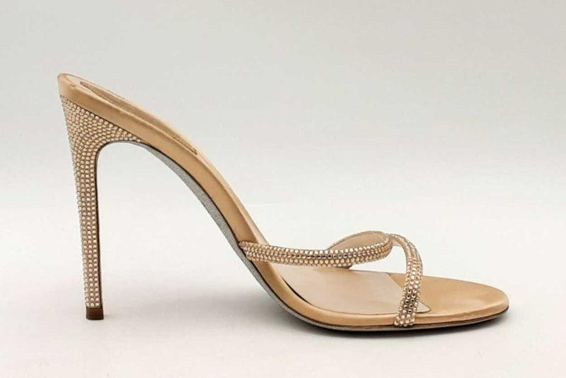 Rene Caovilla Cleo Satin Crystal Heels Size 38.5 Eb0425lxzsa