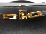 Hermes Kelly Pochette Noir Black Swift Leather Gold Hardware Clutch Do726lixzxde