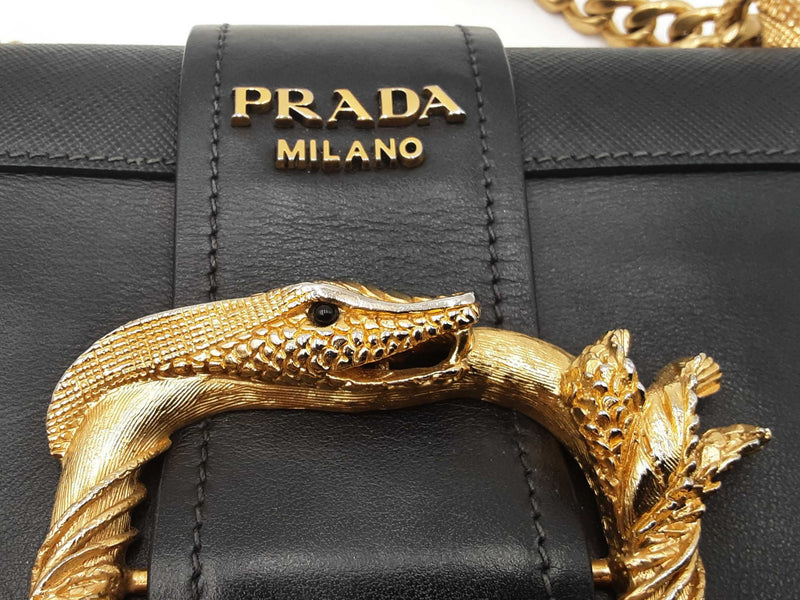 Prada Animalier Cahier Crossbody In Black Leather Fw0625izxdu