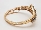 14k Yellow Gold 15.2g Sapphires Pearls Clasp Bangle Bracelet 6 In Do1224crxde