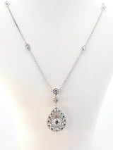 1.51 Cttw Diamond Teardrop Halo & 14k White Gold Station Necklace 4.4 Grams 17 Inch Fw0826erxdu