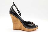 Gucci Black Patent Leather Peep Toe Wedges Size 10.5 B Eb1225crde