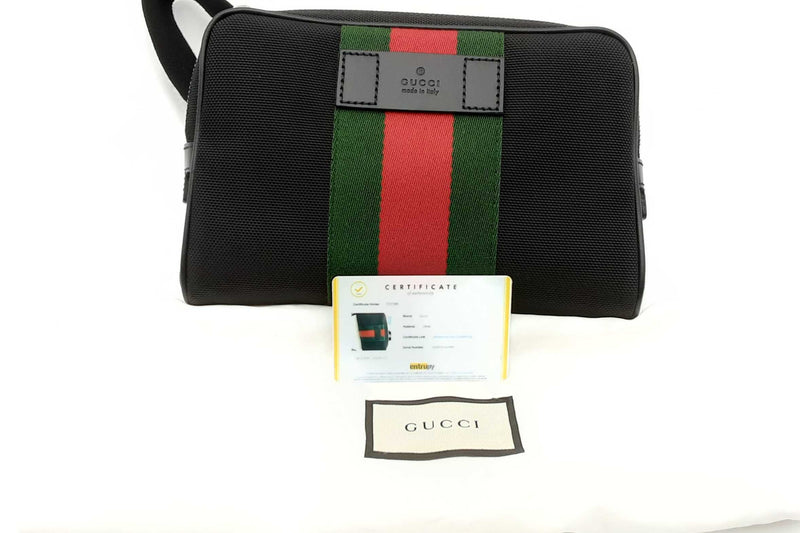 Gucci Techno Web Stripe Black Canvas Belt Bag Eb0524wrxdu