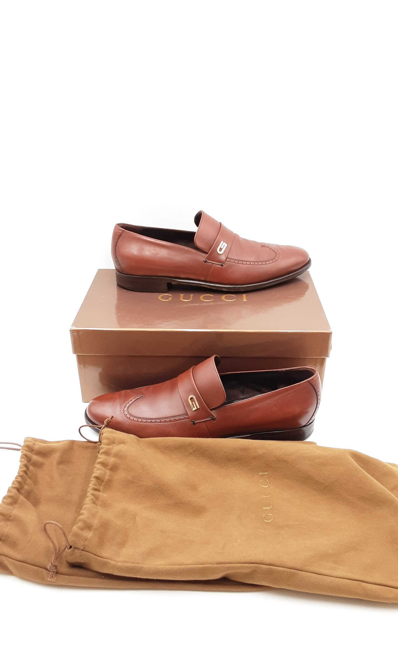 Gucci Brown Leather Loafers Size 10.5 D Eb0324wxzdu