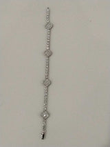Clover Motif Silver Lab Diamond Tennis Bracelet 14.3 Grams 6 Inch Vc1225rez