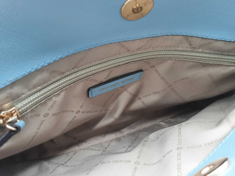 Michael Kors Lynn Brown Signature Blue Saffiano Crossbody Satchel Do0225rxde