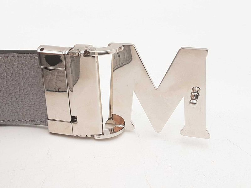 Mcm Claus Logo Misty Gray Reversible Monogram Belt Sd0725lzxsa