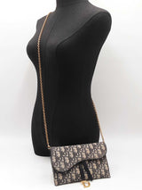 Christian Dior Saddle Pouch With Chain In Blue Oblique Jacquard Fw1026wzxdu