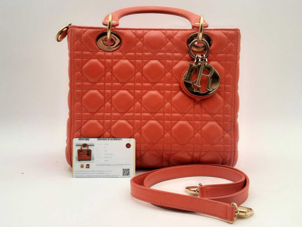 Christian Dior Lady Dior Medium Lambskin Orange Handbag Aa0525loxzsa