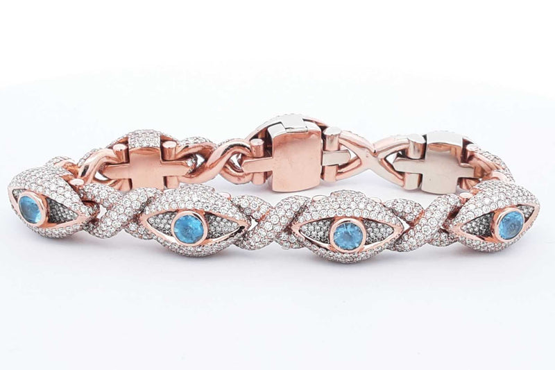 Diamond & Blue Gemstone Bracelet In 14k Rose Gold 81 Grams 7 Inch Eb1024exxzsa