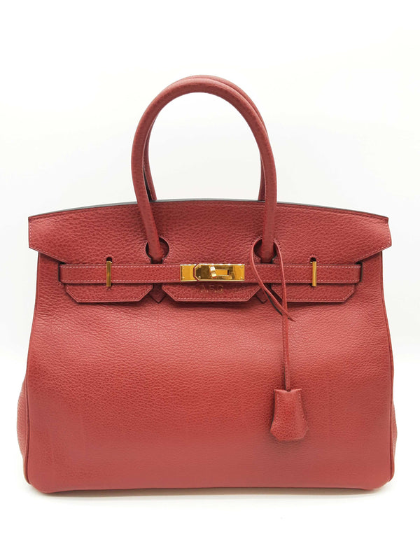 Hermes Birkin 35 Rouge Red Buffalo Skipper Gold Hardware Handbag Do0125exzxde
