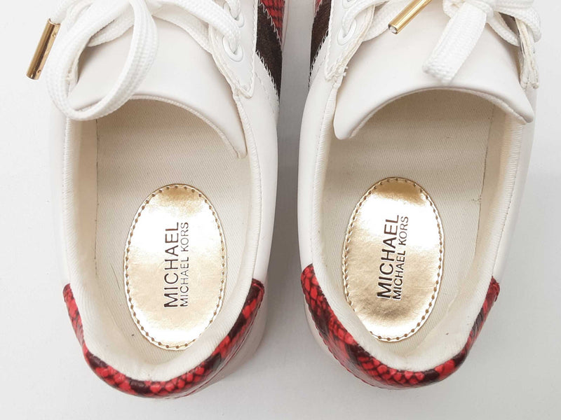 Michael Kors 49s1pofs2l Poppy Lace Up White Red Sneakers Size Us 5.5m Do0924wxde