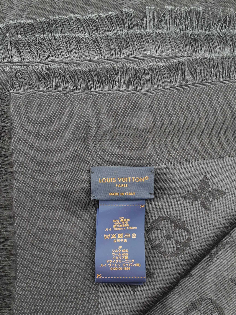 Louis Vuitton Monogram Shine Shawl In Black Silk & Wool Jacquard Fw1025wxzdu