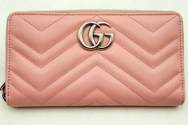 Gucci Quilted Gg Marmont Pink Leather Zip Around Wallet Eb0125lrxsa