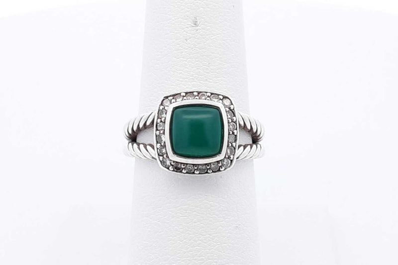 David Yurman Diamond & Green Onyx 925 Albion Ring 5.3 Grams Size 6.5 Eb1024lrxsa