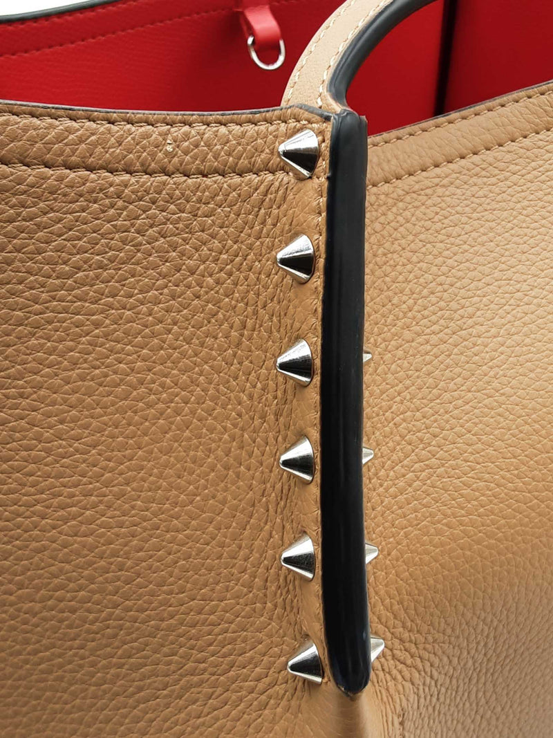 Christian Louboutin Cabarock Spiked Large Tote Bag In Taupe Leather Fw1125wordu