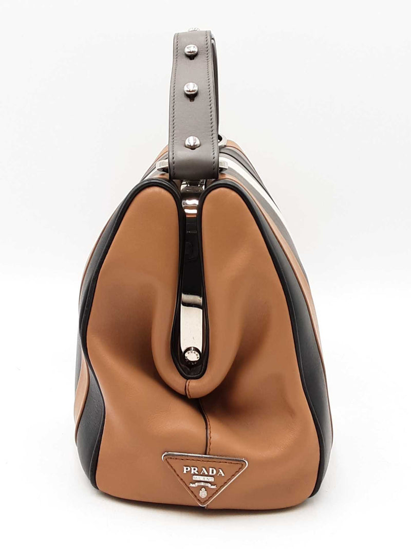 Prada Baiadera Frame Satchel Bag In Multicolor Striped Leather Fw0725wxzdu