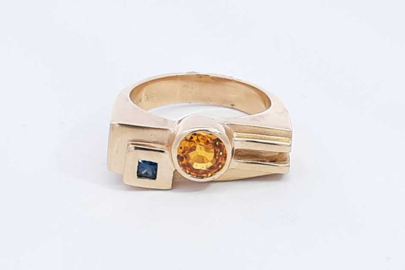 Orange & Blue Gemstone Ring In 14k Yellow Gold 13.3 Grams Size 9 Eb1024pirsa