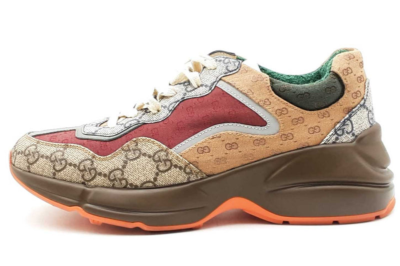 Gucci Rhyton Brick Red Gg Canvas Sneakers Size 38 Eb0725lxzdu