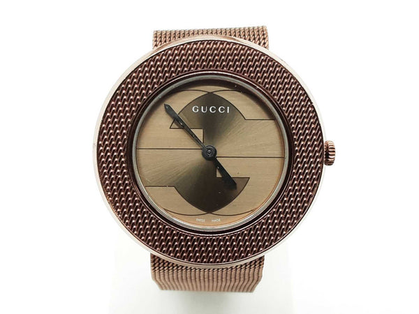 Gucci 36mm U- Play Gg Pink Bronze Brown Mesh Band Steel Quartz Watch Do1125lxzde