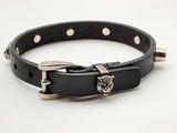 Gucci Feline Studded Black Leather Bracelet 6.75 In Do1224crde