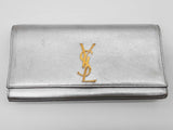 Yves Saint Laurent Ysl Metallic Silver Leather Clutch Do0526prxde