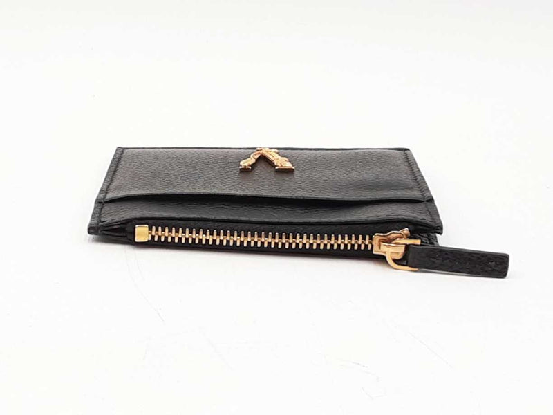 Versace Virtus Black Grained Leather Card Holder Wallet Fw0525izdu