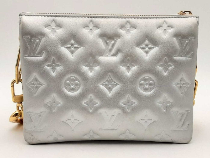 Louis Vuitton Embossed Monogram Puffy Silver Coussin Bb Shoulder Bag Eb1224lxxzsa