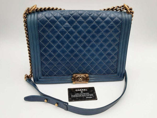 Chanel Large Blue Leather Boy Bag Crossbody (WWXZ) 144010020124 DO/SA