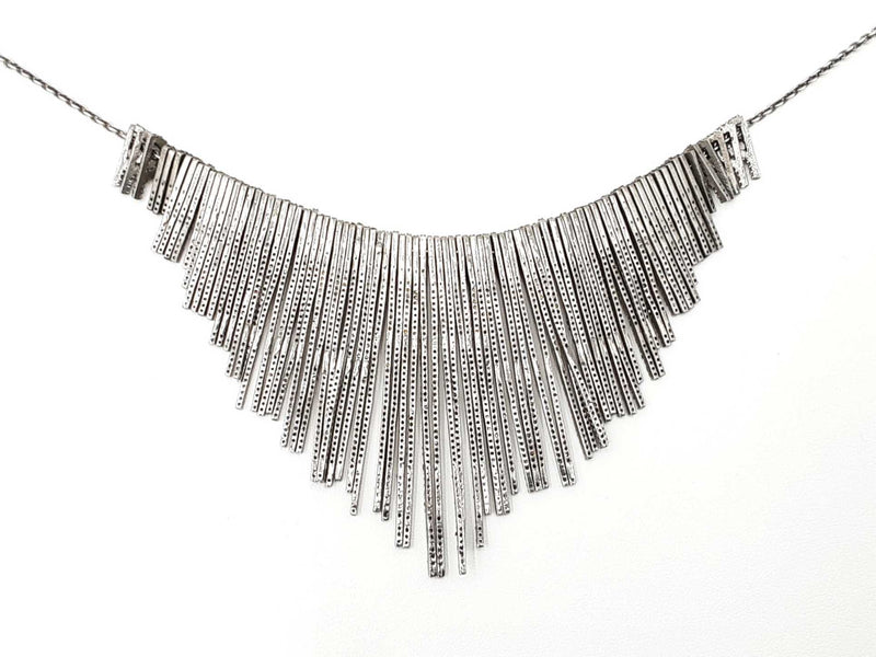 16.25 Cttw Melee Diamond & Silver Fringe Necklace 52.4 Grams 18 Inch Fw1224erxdu