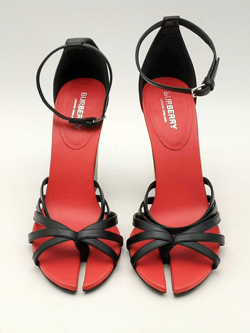 Burberry Black & Red Leather Hove Ankle Strap Heels Size 38 Eb0624crsa