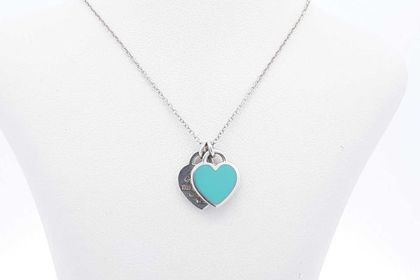 Tiffany & Co. Sterling Silver Double Heart Tag Necklace 2.7 Grams Eb0125lxzsa