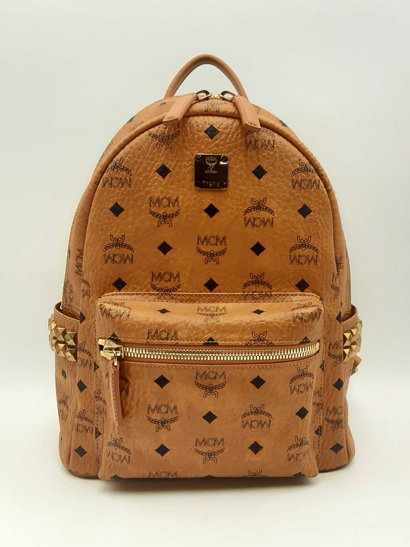 Mcm Stark Side Stud Cognac Visetos Small Backpack Fw0824lixsa