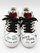 Dolce & Gabbana Portofino Sneakers In Printed White Leather Size 37 Fw1225lxzdu