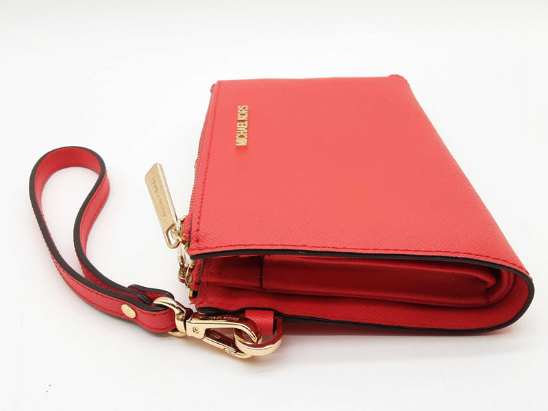 Michael Kors Red Leather Double Zip Bifold Wristlet Tech Wallet Do1025lrde