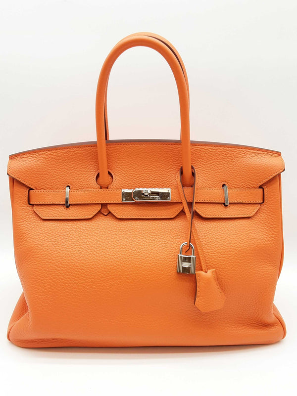 Hermes Birkin 35 Orange Clemence Palladium Hardware Handbag Do0825lxzxzde