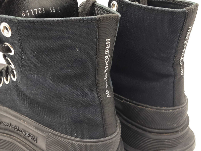 Alexander Mcqueen Tread Slick Black Canvas Lace Up Boots Size Us