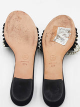 Chanel Pearl Embellished Cc Slide Sandals Size 39.5 Eb1225loxdu
