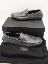 Versace Medusa Croc-effect Grey Leather Loafers Size 46 Eb0525lorsa