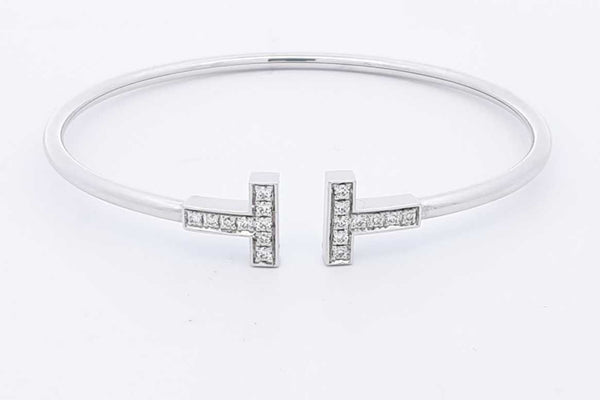 Tiffany & Co. 18k White Gold Diamond T Wire Bracelet 9 Grams Eb0125oirxsa