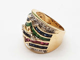 Sapphire Rubies Emeralds Diamonds 14k Yellow Gold 14.0g Ring Size 7 Do0626crxde