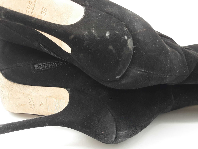 Gucci Vitello Vernice Soft Black Suede Knee High Boots Size Eu 36 Do0225rxde