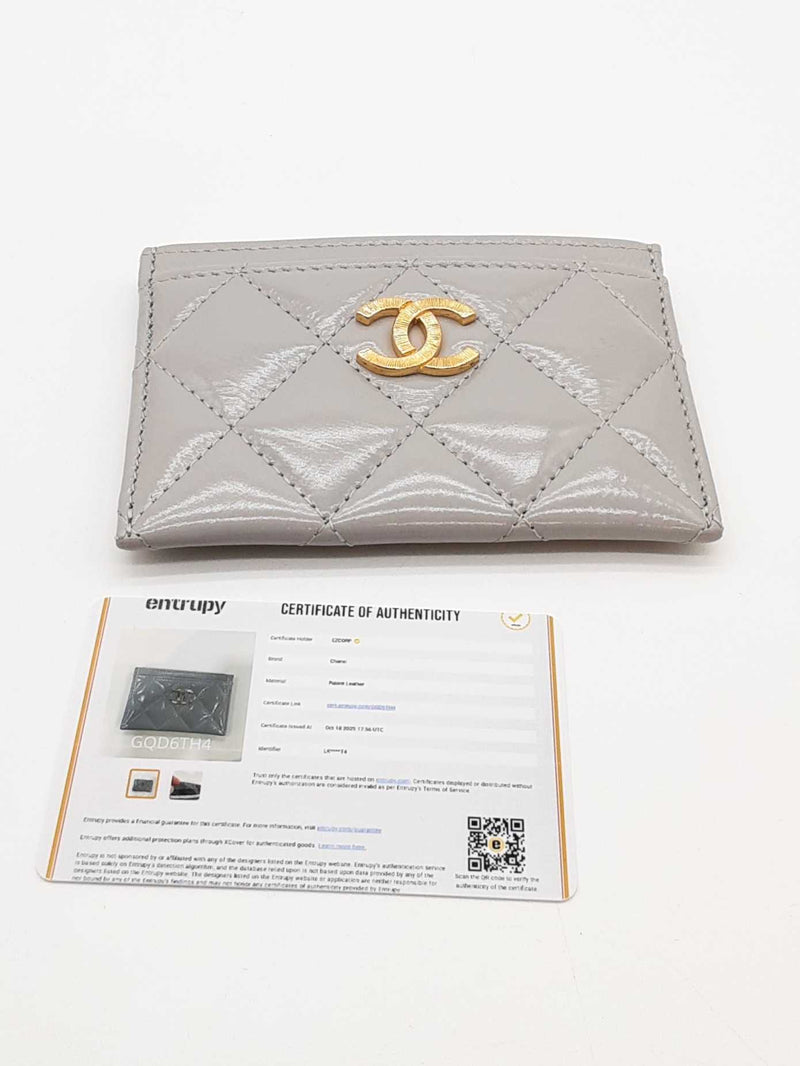 Chanel Quilted Gray Patent Leather Card Holder Wallet Eb1125pxzde