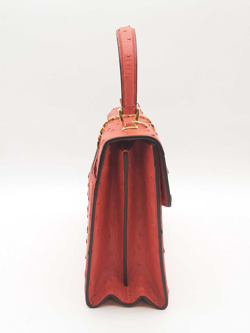 Gucci Sylvie 1969 Blood Orange Ostrich Leather Top Handle Bag Sd0925oozxde