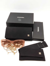 Chanel 5553-a Pinky Beige Rectangle Sunglasses With Chains Eb0426exzde