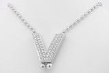 Diamond Letter V Pendant Bolo Necklace In 18k White Gold 16.9 Grams Eb0226lorzsa