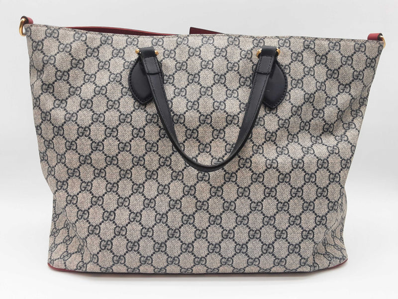 Gucci 453705 Tan Navy Gg Supreme Coated Canvas Red Leather Tote Bag Do0625pxzde