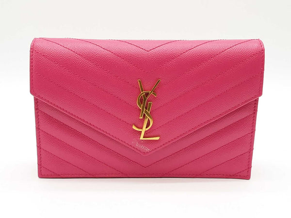 Saint Laurent Cassandre Envelope Chain Fuchsia Wallet Sd1025rrzde