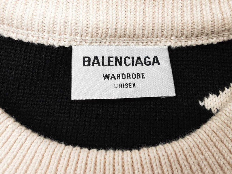 Balenciaga Logo Creme White Black Knit Sweater Size S Do0225wrxde