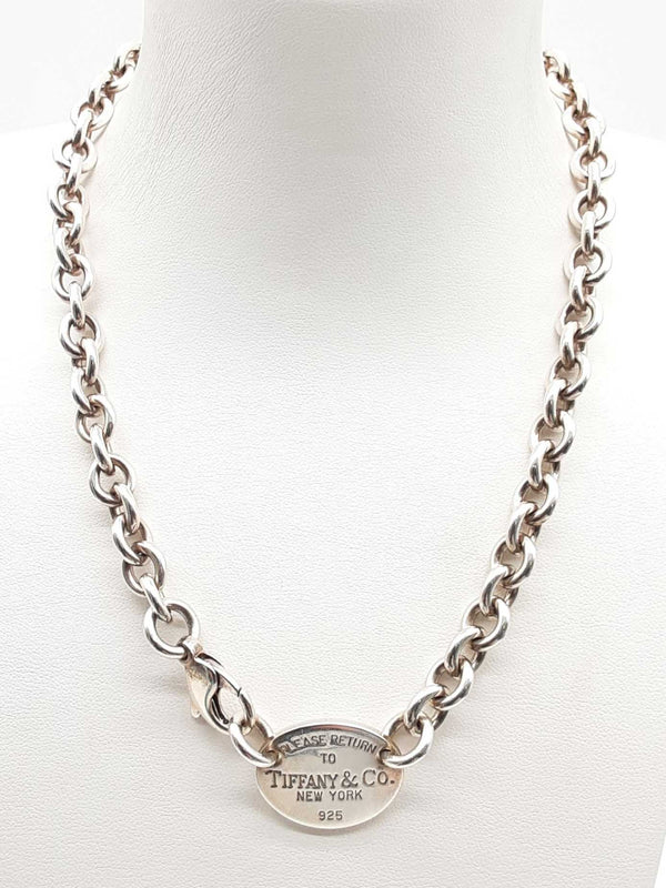 Tiffany & Co. Return To Oval Tag Silver Chain Necklace 15.5 In Do0124oxzde